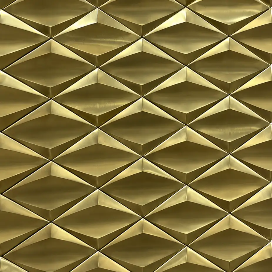 SS Mosaics (4) Brushed Gold 3D Faceted Diamond Mosaic - Image 1